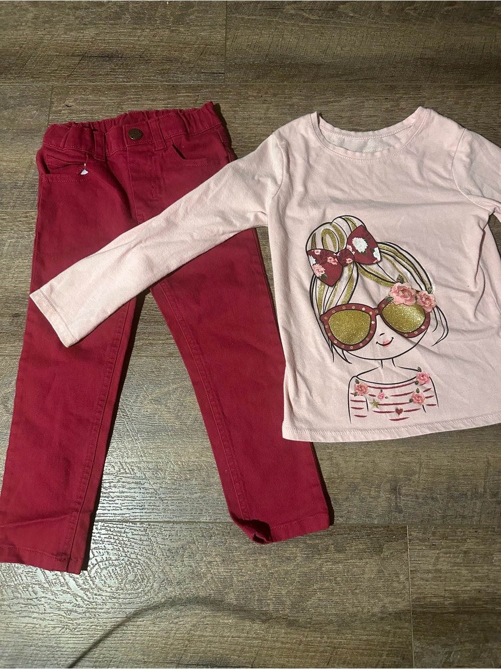 💕3/20 Garanimals Pink Graphic Long-Sleeve Top & Red Pants Set